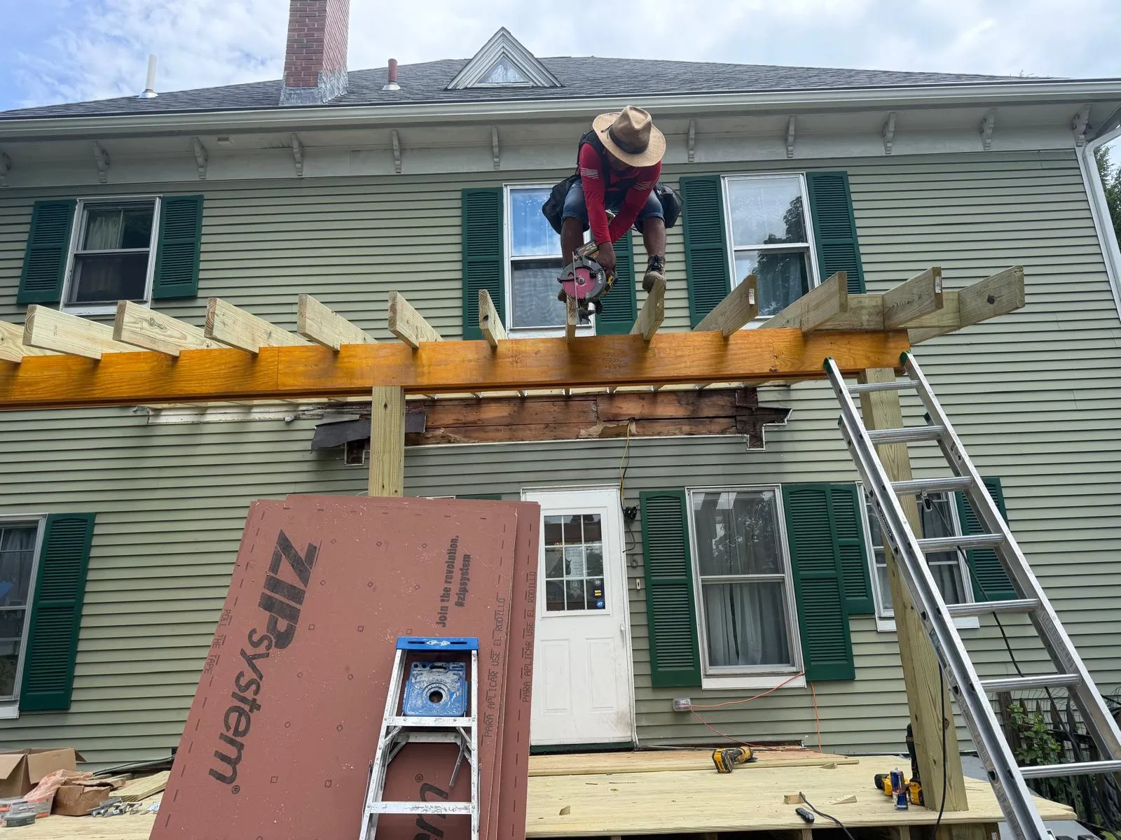Pressure treated deck build in progress in New Hampshire, New Generation General Construction